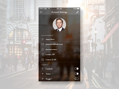 Daily UI 007 - Settings 007 app dailyui james bond mobile settings settings panel
