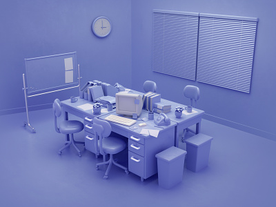 The office  3D illustration flat color