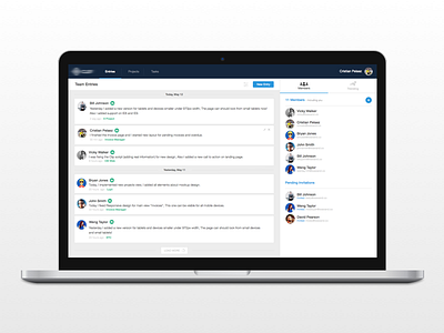 Team Log app design desktop entries entry invitations log members post projects team trending