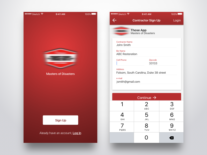 Mobile Sign Up button data information login fields register sign up mobile ios app