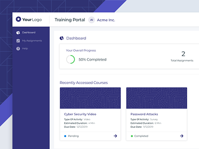 Training Portal Dashboard app assignment company courses cybersecurity dashboard desktop learning portal progress training web