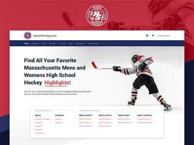 MHSH Website design desktop high school hockey landingpage massachusetts sport web webpage website