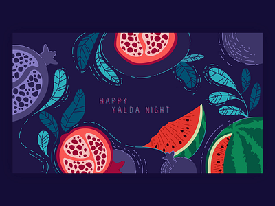 Happy Yalda Night flat illustration fruits happy illustration iranian leaf night pomegranate seed vector watermelon yalda
