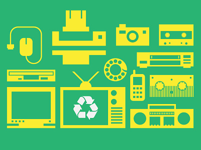 Electronics Recycling camera electronic floppy icons mouse phone player printer recycling retro simple tape tv vhs video