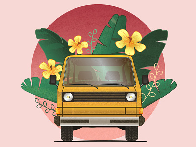 Tropical T3 adobe illustrator car flowers illustration noise tropical tropics van vector vector illustration vw van yellow