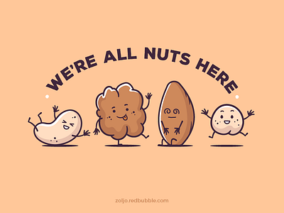 We're All Nuts Here! almond cartoon illustration cashew characters drawing funny hazelnut illustration nuts tshirt vector wallnut