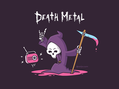 Death Metal cartoon character death design drawing funny grim reaper headbang illustration metal metalhead music tshirt vector