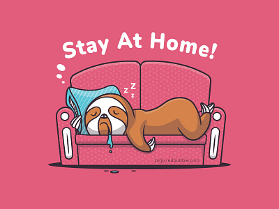 Stay At Home cartoon illustration lazy sleeping sloth stay at home stayhome vector