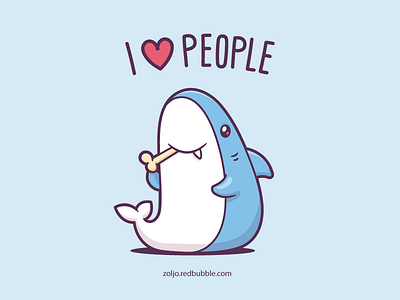 I Love People animal cartoon character cute drawing funny illustration kawaii mascot shark t shirt tshirt