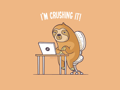 I'm Crushing It animals cartoon coder designer funny illustration programmer sloth t-shirts vector