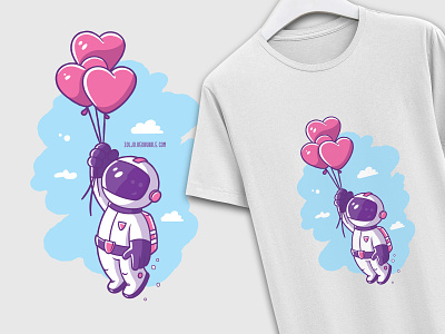 Love Makes me High astronaut balloons cartoon funny hearts illustration love romance tshirt valentine valentines day vector