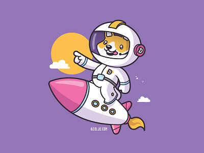 To The Moon! astronaut cartoon crypto cryptocurrency dog doge dogecoin flying funny illustration puppy rocket space tshirt vector