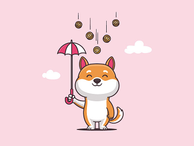 Let It Rain cartoon character dog doge coin dogecoin funny illustration kawaii mascot puppy shiba inu vector