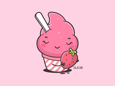 Strawberry Ice Cream cartoon cute funny ice cream illustration kawaii mascot strawberry sweeets tshirt vector