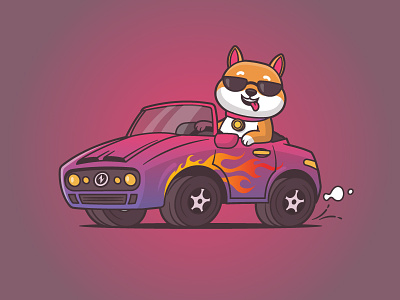 Shiba Inu Muscle Car car cartoon cool dog driving funny illustration mascot muscle car shiba inu tshirt vector