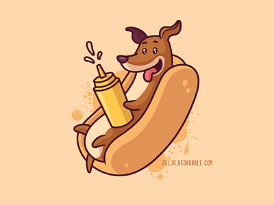 Hot Dog cartoon dachshund fast food funny hot dog illustration mascot tshirt vector wiener