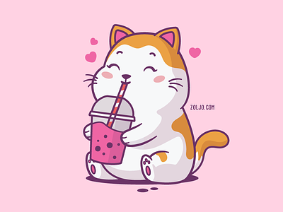 Boba Tea Kitty boba tea bubble tea cartoon cat drinking funny illustration kitten kitty vector