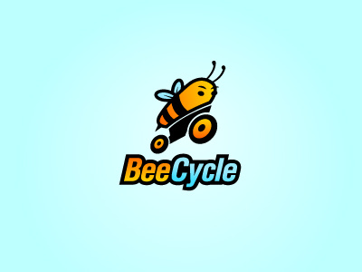 Beecycle bee bicycle bike cartoon illustration logo riding