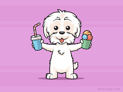 Maltese Terrier Puppy Mascot cartoon cute dog ice cream illustration maltese mascot puppy vector