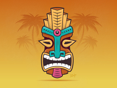 Tiki beach illustration mask palms summer tiki vector