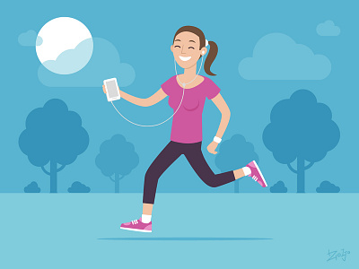 Jogging excercise female fitness flat girl happy illustration jogging running smartphone vector woman
