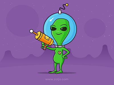 Alien alien blaster cartoon funny green gun illustration laser space vector