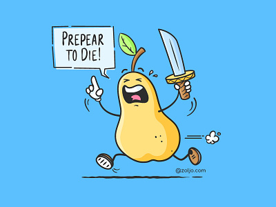 Prepear to Die! angry cartoon design illustration merchandise mugs pear prepare to die prepear to die stickers tshirt warrior