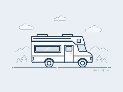 RV Illustration - Stock Vector art camper illustration line mono monoline recreation rv stock van vector vehicle