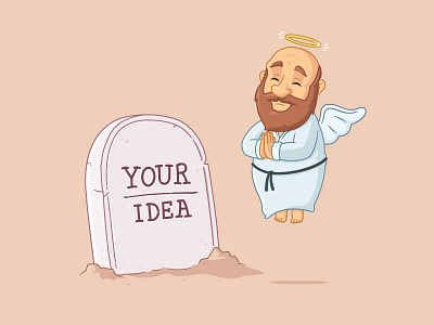 R.I.P. Your Idea angel cartoon dead gold miner idea illustration mascot tombstone vector
