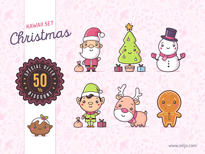 Christmas kawaii set cartoon christmas design gingerbread man holidays illustration mascot reindeer santa claus snowman stock illustration stock vector vector illustration
