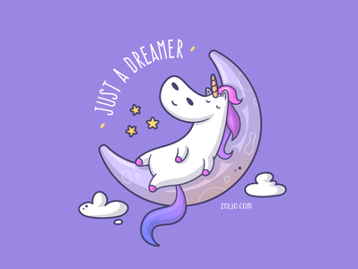 Just a Dreamer cartoon cute dreamer funny illustration moon mugs sleeping t shirt unicorn vector illustration