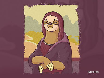 Lazy Lisa animals cartoon drawing illustration mona lisa sloth t shirt tshirt vector