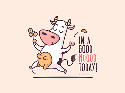 In a Good Mood Today! cartoon cow funny good mood illustration moo mugs stickers t shirt vector