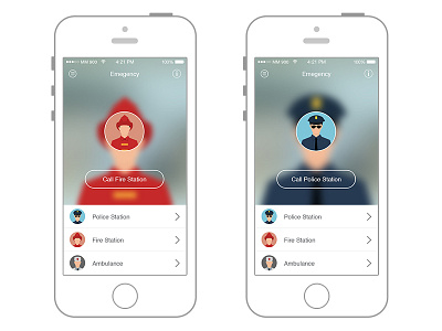 Emergency Call Page app call emergency fireman flat ios page police ui ux