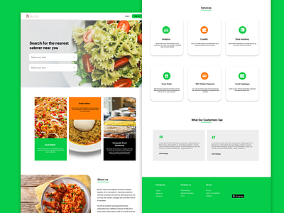 Landing page for a food vendor website