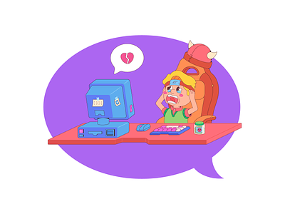 Geek cartoon character computer cute design flat gamers geek heart illustration