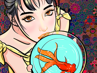 goldfish and a little drunk girl animation design dribbble illustration illustrator logo typography ui vector website