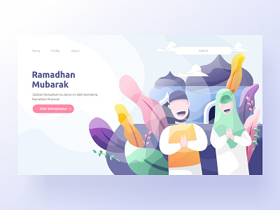 Ramadhan Mubarak Landing Page clean clean ui dekstop illustration interface landing landingpage pastel ramadhan ui uiux website design