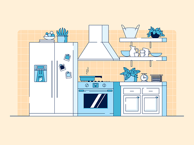 Kitchen illustration design flat illustration kitchen lines vector