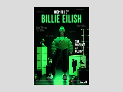 Billie Eilish poster 3d 3d art 3d model 3d poster 3dartwork billie eilish billieeilish blurry grammy music art neon colors poster poster art poster design posters render trending