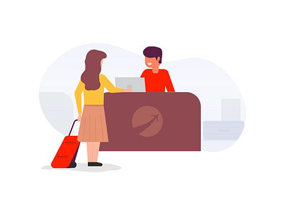 How may I assist you? art direction checkin counter illustration illustrator passenger vector