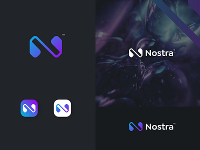 Nostra Metaverse N letter logo app branding graphic design lettermark logo meta minimal n nestra simple trendy unused