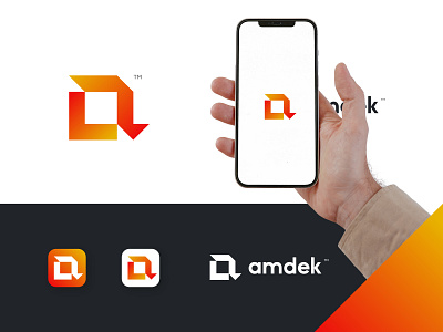 a - amdek Remote Desktop logo Concept a access angular branding control corporate desktop digital flat geometric lettermark logo minimal orange remote remote app sharp simple stylish vector