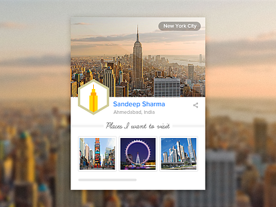 Places I want to visit design html new york city pixel profie responsive sandeep sharma ui ux widget