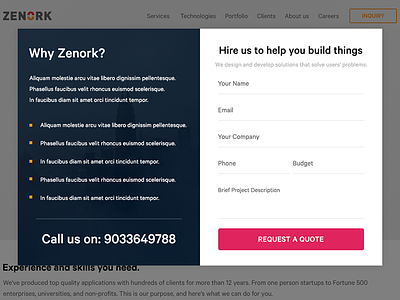 Website Popup Form development form interface popup ui ux web design website zenork
