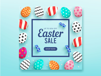 Easter sale background for Instagran Post with realistic eggs 3d background blue card discount easter easter day easter egg easter sale eggs happy easter instagram offer promotion realism realistic sale shopping social media template