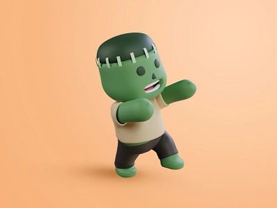 3d cute halloween character frankenstein 3d 3d character banner character cute dribbble best shot frankenstein halloween illustration monster render ui website website illustration zombie