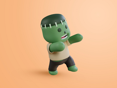 3d cute halloween character frankenstein