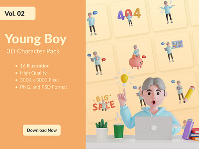 Boy Character Pack 3D Illustration Vol.02