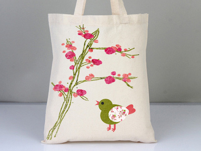 Bird's Flower bag bag design bez çanta cotton cottonbag creative vektör